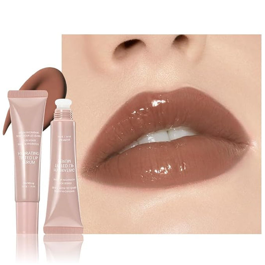 Lip Tinted Glowy Balm Hydrating Tinted Lip Serum Lip Gloss, Ultra-Hydrating Natural Vegan Lip Balm, Sheer-Tinted Shine & Hydration, Soothes & Softens Dry Lips Skincare (Light Brown)