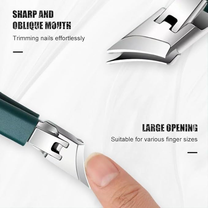 Splashproof 25° Beveled Edge Nail Clippers 3-Piece Set, New Long Handle Wide Jaw Opening Anti-Splash Slanted Nail Clipper for Thick and Ingrown Nails,Includes Nail File for Complete Nail Care (Blue)