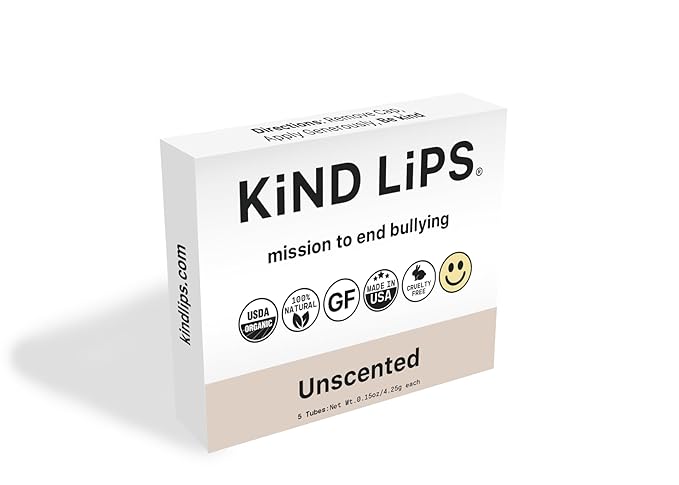 Kind Lips Unscented Organic Lip Balm 5-Pack - Fragrance Free Naked Lip Moisturizer for Sensitive Lips, 100% Natural Beeswax Balm, Gluten-Free, Made in USA