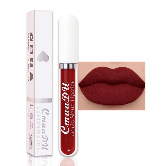evpct 1Pcs Dark Red Liquid Matte Lipstick Lipgloss Set for Women, labiales mate 24 horas originales matte larga duracion 24 Hour Lipstick Lip Stains Long Lasting Waterproof 24, 16#