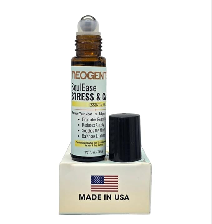 SoulEase Stress & Calm Essential Oil Roll On – Made from 10 Premium Calming Botanicals – Soothing Floral • Warm Wood • Gentle Citrus – 100% Natural Oil – Made in USA 10ML (SoulEase Stress & Calm)