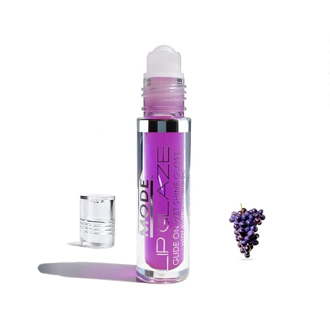 MODE Lip Glaze Flavored Lip Gloss CONCORD GRAPE Flavor Roll On Sweet Wet Delicious Nourishing Shine, Hydrating Moisturizing Natural Skincare Fruit Oils