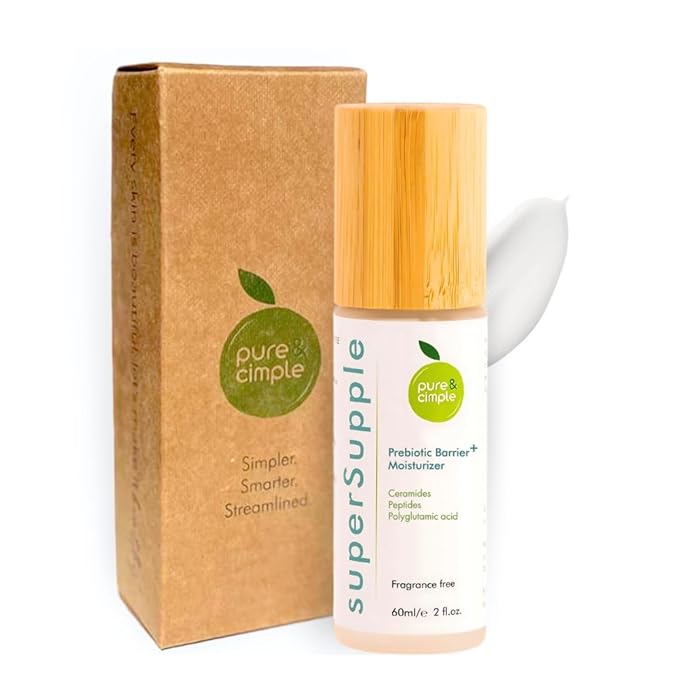 superSupple Barrier Repair Moisturizer - Hydrating Organic Ceramide Repair Face Cream for Dry, Sensitive Skin - Peptides, Polyglutamic Acid, Prebiotic Face Moisturizer - Fragrance-Free, 60ml