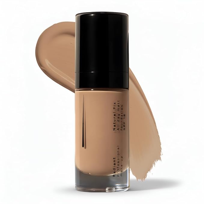 Radiant Professional Natural Fix All Day Matte Cream Foundation Makeup – Long Wear, Full Coverage Matte Foundation with SPF 15 – Oil Free Lightweight Formula for All Skin Types – 1.01oz (05 Light Tan)