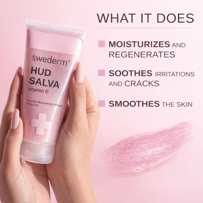 swederm Hudsalva 3.37 Oz - Healing Ointment with Vitamin E - Foot and Hand Cream for Women - Full Body Moisturizer for Dry Skin - Quickly Absorbing - Made in Sweden - Pink