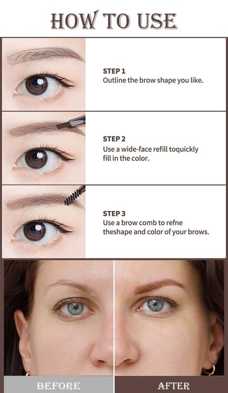 Berinist 12pcs Dark Brown Waterproof Eyebrow Pencils for Women, Retractable Dual-End Eye Brow Pencil with Brush, Triangular Tip Design, Easier to Define and Fill in Eyebrows for Natural Brow Shape