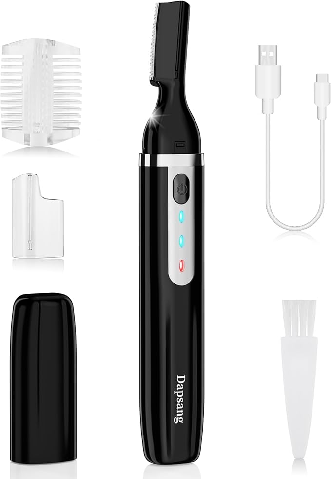 Dapsang Eyebrow Trimmer, Electric Eyebrow Razor for Women Men, Rechargeable Painless LED Light Facial Hair Shaver Remover with Rinseable Blade for Face Lips Neck Leg