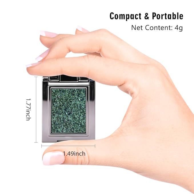 Sparkly Eyeshadow Palette for Women, Single Monochrome Eye Shadow Makeup, Shiny Pressed Cream Powder, Blendable Natural sombras para ojos, Holographic,Vegan,Travel (09-sparkly-Green)