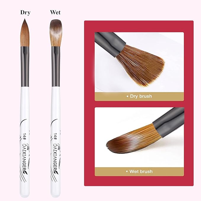 DAIXIANGER 4Pcs Acrylic Nail Brush Set, Size 10/12/14/16, Professional Nail Brushes for Acrylic Application Powder & Nail Extension, 3D Nail Carving Tools for DIY Home Salon Manicure-White