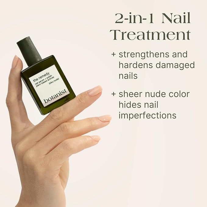 Botanist The Remedy | Nail Strengthening Polish | Repairs & Hardens Nails Damaged from Acrylics, Dip & Gel Manicures | Non-Toxic, 84% Plant Based, 21-Free & Vegan (Nude)