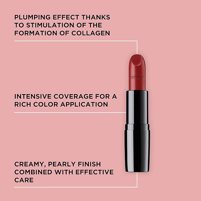 ARTDECO Perfect Color Lipstick - Red - Glide-On Lipstick with Rich Color & Plumping Effect - Creamy, Pearly Finish - Hyaluronic Acid - Long Lasting - Lip Plumper - Lip Care - Makeup - 0.14 Oz