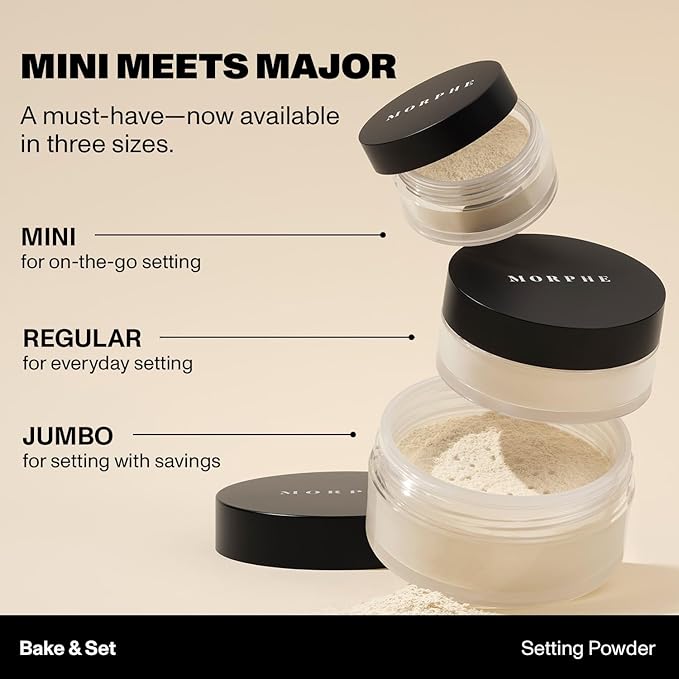 Morphe Jumbo Bake & Set Setting Powder - Lightweight, Talc-Free Finishing Powder for Face Makeup with a Soft, Natural Finish - Minimizes Shine for Up to 24HR - Brightening Pink (0.62 oz)