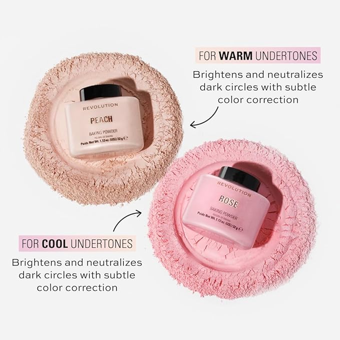 Revolution Beauty London, Loose Baking Powder, Makeup Setting Powder, Long-Lasting Coverage, Mattifies & Reduces Shine, Peach, 1.12 oz
