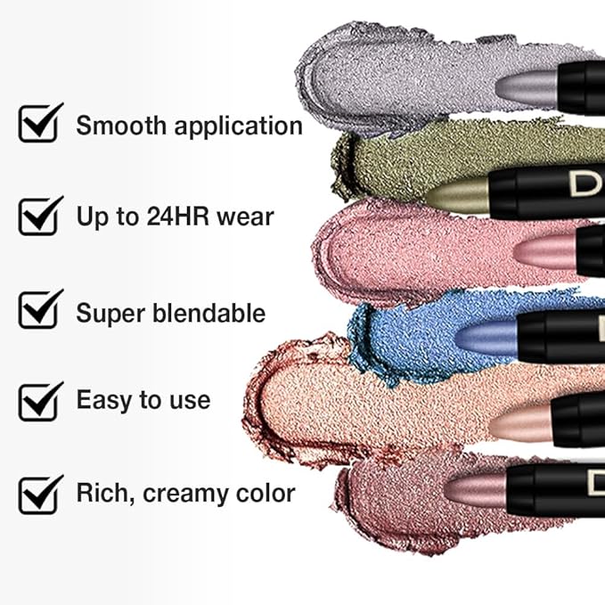 evpct Blue Shimmer Cream Eye Shadow Sticks Brightener Pencils for Women, Shimmery Blue Silky Eyeshadow Applicator Stick Pen Waterproof, Blendable Crease-Proof Stick Eyeshadow Shimmer Eye Makeup 64