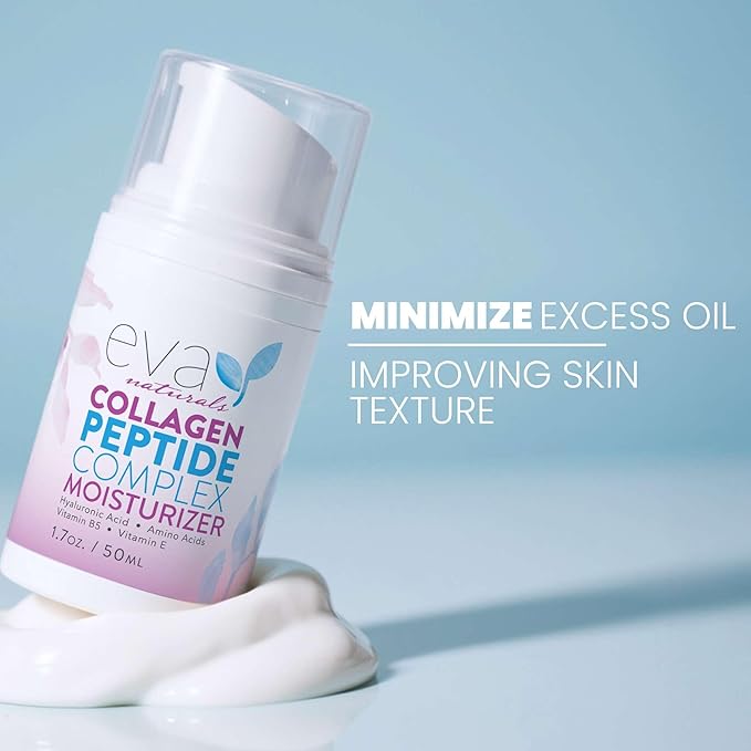 Eva Naturals Collagen Peptide Complex Moisturizer – Face Cream with Multi-Peptides, Hyaluronic Acid, Amino Acids, Vitamin B5 and E – Rich Night Lotion for Youthful Glow and Fine Line Care – 1.7 Fl Oz