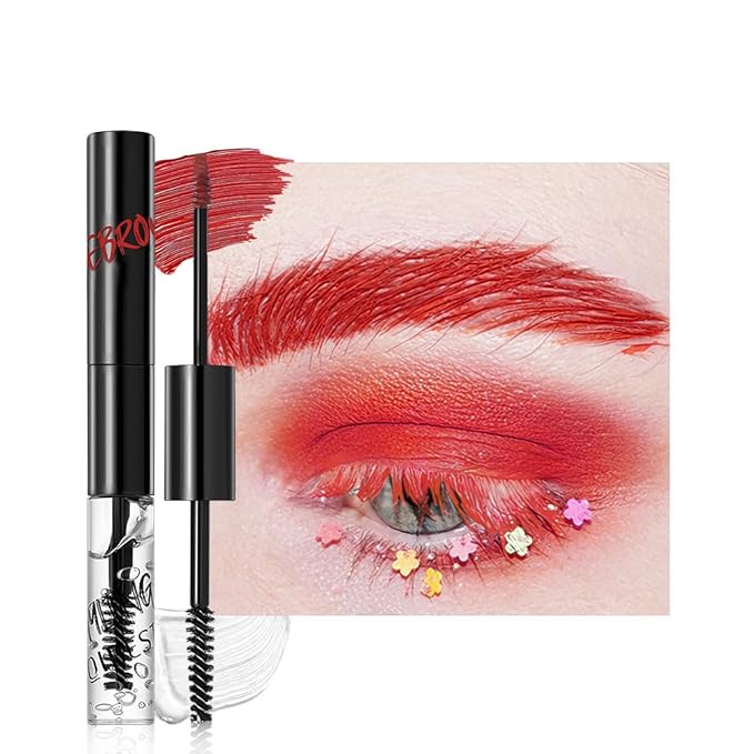 2in1 Semi-Permanent Eyebrow Gel & Lamination Gel, Eeybrow and Lash Gel, Lightweight and Waterproof Tinted Brow Gel For Up To 24HR Hold, Built-In Styling Comb - Clear Eyebrow Gel(03#Red)