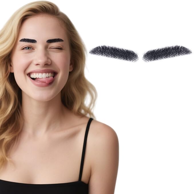 Fake Eyebrows, False EyeBrows 100% Handmade Full Lace Re-Usable Natural Invisible Realistic False Eyebrow Extensions for Man and Women, One Pair (Style 5)