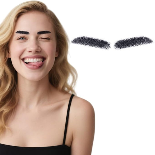 Fake Eyebrows, False EyeBrows 100% Handmade Full Lace Re-Usable Natural Invisible Realistic False Eyebrow Extensions for Man and Women, One Pair (Style 5)