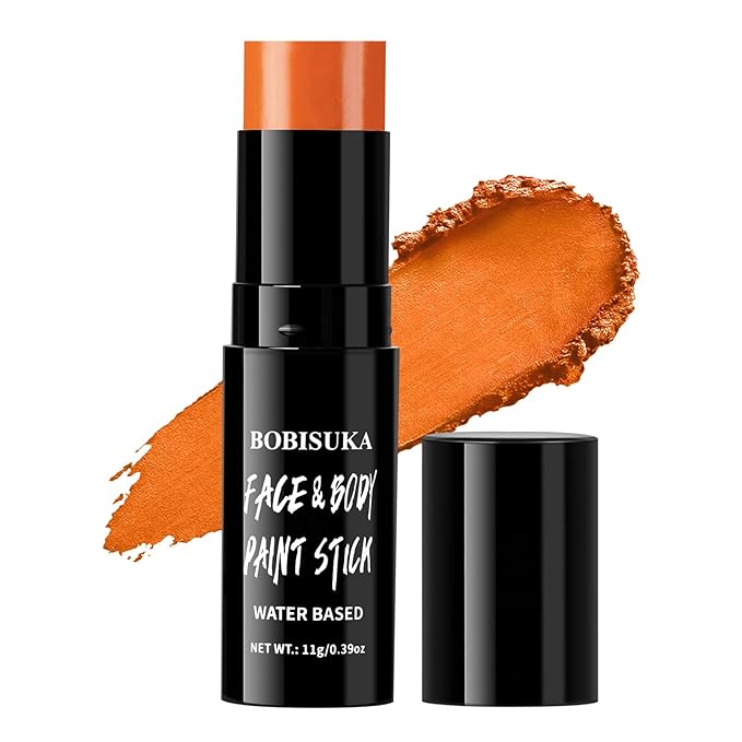 BOBISUKA Orange Face & Body Paint Stick Water-Based Washable Face Paint Makeup Stick for Halloween Pumpkin, Skeletons, Skull, Fox, Tiger, Cosplay, SFX, Sports Eye Black & Costume Party