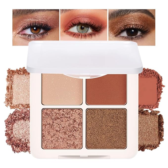 Neutral Champagne Gold Eye Shadow Palette, Metallic and Shimmer Magic Eyeshadow Makeup, Velvety Pigmented Creamy Formula, Four Way Quad Eye Shadow Palette For Old Women, (03#Champagne Gold)