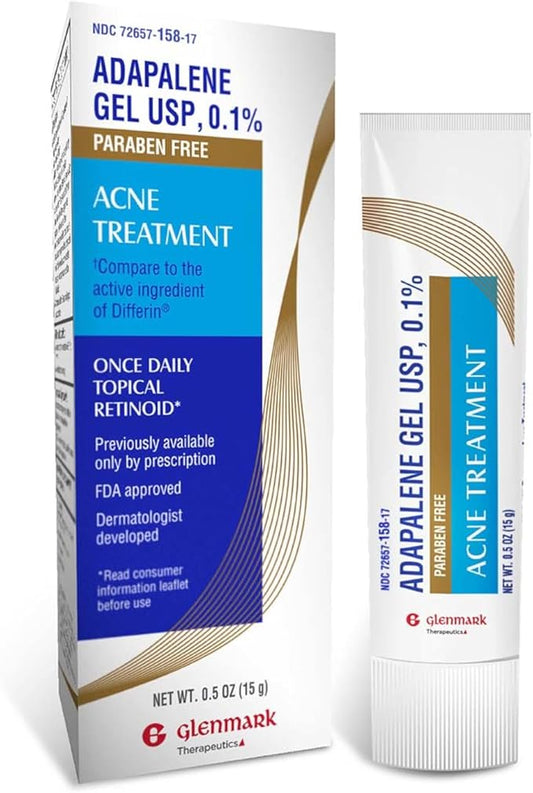 Glenmark Therapeutics Adapalene Gel 0.1% Acne Treatment, Paraben Free Topical Retinoid Cream for Face, Helps Clear and Prevent Acne and Clogged Pores, 15g Tube