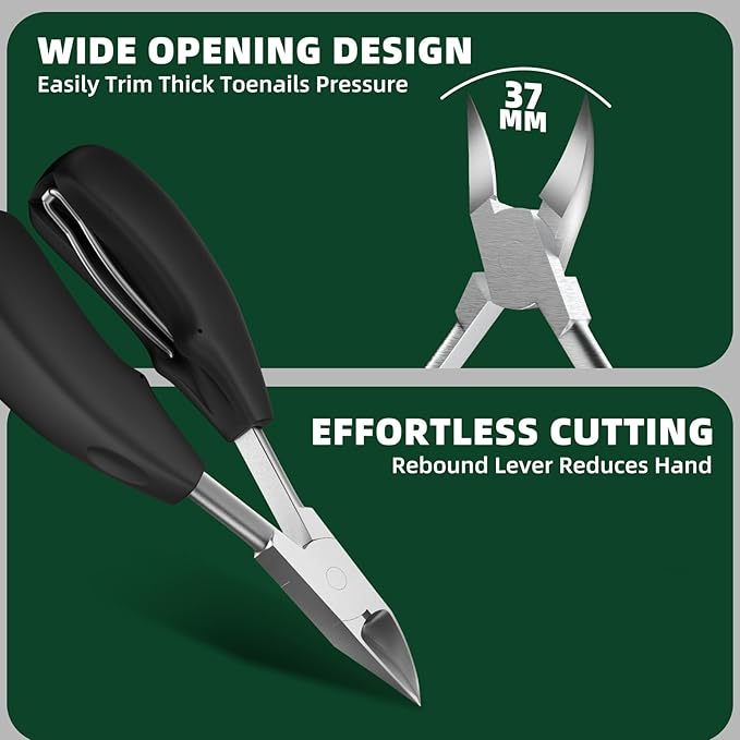 VANWIN Toenail Clippers for Seniors Thick Toenails, Large Toe Nail Clippers for Men Thick Nails with 37mm Wide Opening, Heavy Duty Ingrown Toenail Clippers with Long Handle Sharp Slanted Nail Cutter