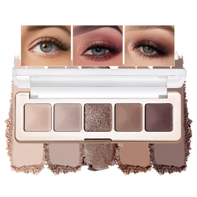 4 Color Eyeshadow Palette, Matte and Shimmer Powder Makeup, Highly Pigmented Blendable Shadows, Long-Lasting Waterproof, Natural Nude Brown Pink Shades (B-1#, 1 Count (Pack of 1))