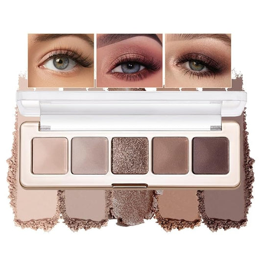 4 Color Eyeshadow Palette, Matte and Shimmer Powder Makeup, Highly Pigmented Blendable Shadows, Long-Lasting Waterproof, Natural Nude Brown Pink Shades (B-1#, 1 Count (Pack of 1))
