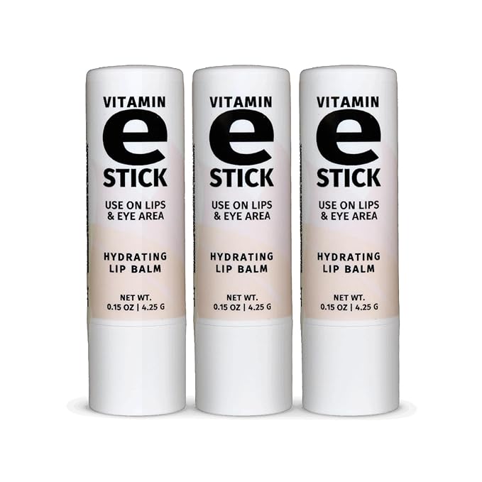 Reviva Labs Vitamin E Stick - Hydrating Lip Balm for Chapped Lips & Under Eye Care - Moisturizing with Beeswax, Shea Butter & Allantoin - Vitamin E Lip Balm for Men & Women (Pack of 3)