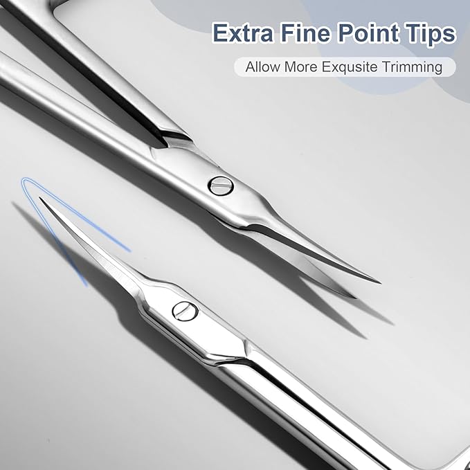 ESVIENS Cuticle Scissors, Extra Fine Curved Nail Scissors for Men Women, Professional Small Grooming Scissor for Eyebrow, Eyelash, Manicure and Pedicure (Silver)
