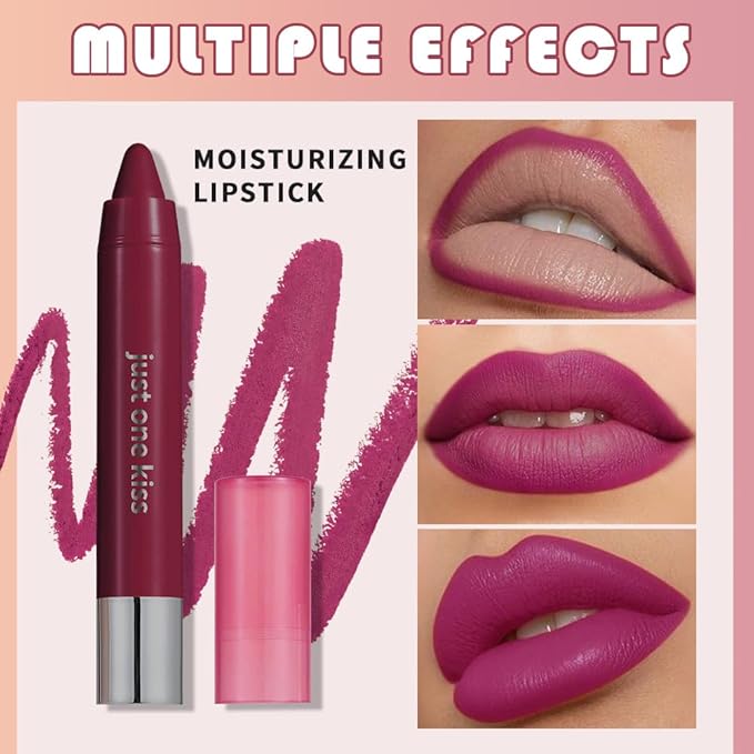 Fuchsia Rose Hydrating Cream Lipstick Lip Crayon for Women, Moisturizing Lipstick Long-lasting Waterproof, Retractable Lips Crayon Liner for Ombre Shades, Tinted Lip Balm + Lips Color in One, 12