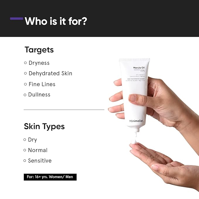 Minimalist Face Moisturizer for Dry Skin | 5% Marula Oil With Hyaluronic Acid For Deep Nourishment & Hydration | Face Hydrating Moisturizer | For Women & Men | 1.7 Oz / 50 gm