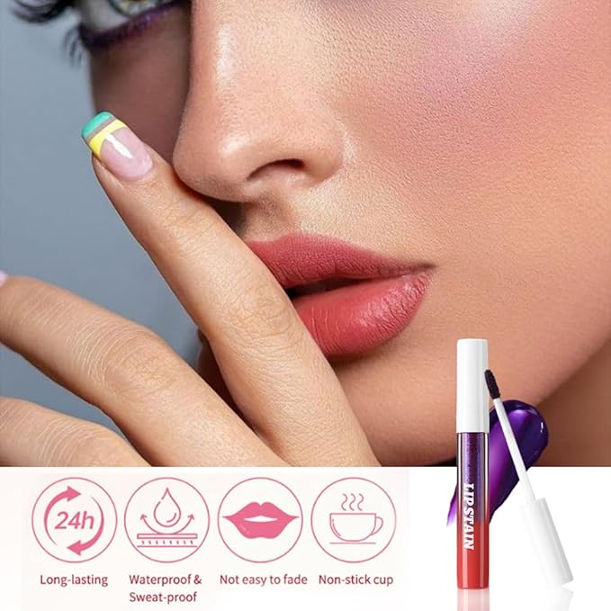 evpct Brownish Red Peel Off Lip Stain Tints with Tweezer, Matte Liquid Lipstick Lip Stain Long Lasting Waterproof for Women Non-stick Cup Lipstick Peel Off High Pigmented Smudge-proof Easy Apply, 05#