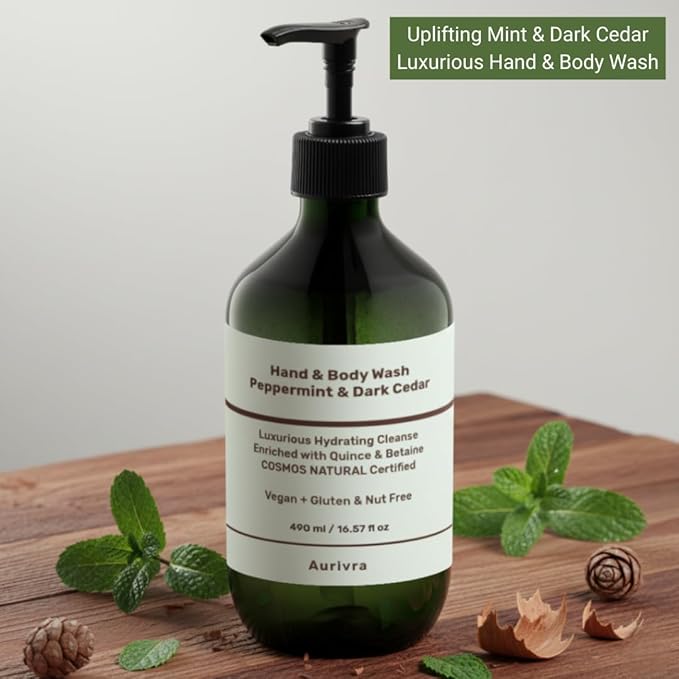 Hand & Body Wash – Peppermint & Dark Cedar | Hydrating, Vegan, Gentle Cleanser | Ecocert COSMOS Natural Certified | For All Skin Types, Spa-Grade Formula | 98% Natural Origin (3)