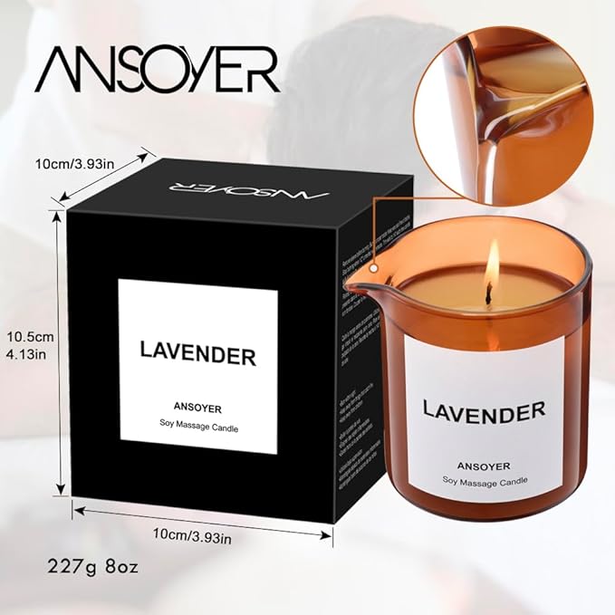 ANSOYER Massage Oil Candle| Massage Oil for Massage Therapy| Massage Lotion Candle| 8 OZ| Amazing Gift for Men or Women (Lavender)