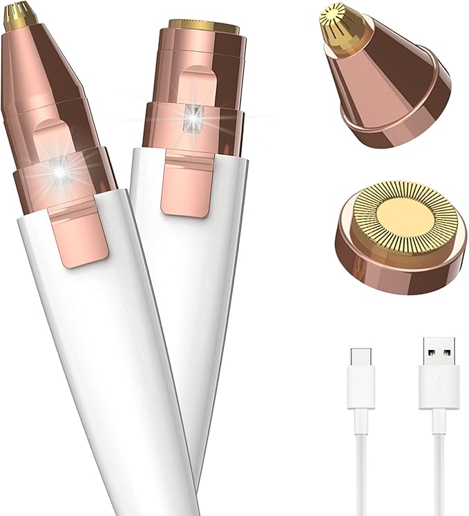 JNATER Eyebrow Razor,Facial Hair Removal for Women, (USB Rechargeable), 2 in 1 Eyebrow Trimmer and 100% Painless Hair Remover with Light for Nose, Lips, Face, Body