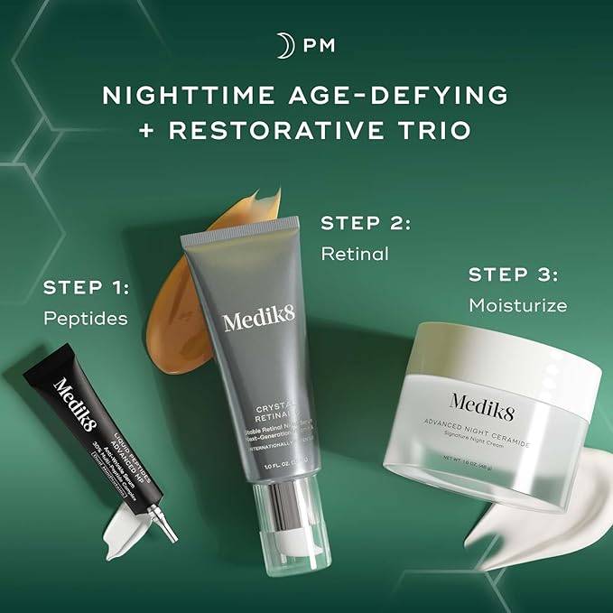 Medik8 Overnight Renewal Kit - Advanced Liquid Peptides Face Serum with Hyaluronic Acid - Ceramide Face Moisturizer Hydrates Skin - 3 pc