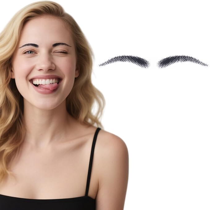 Fake Eyebrows, False EyeBrows 100% Handmade Full Lace Re-Usable Natural Invisible Realistic False Eyebrow Extensions for Man and Women, One Pair (Style 1)
