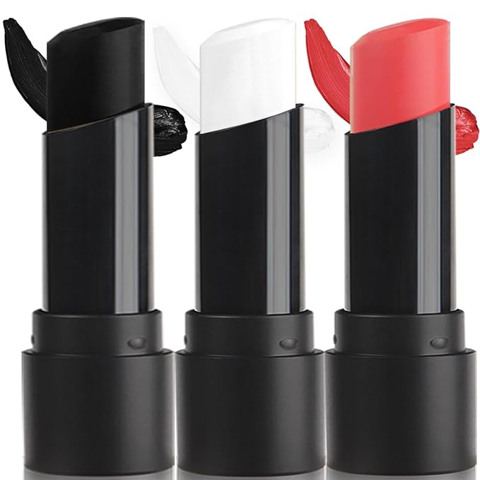 MEICOLY 3PCS Black White and Red Face Body Paint Stick,Joker Face Paint Stick for Halloween SFX Cosplay,Scary Creepy Clown Skeleton Zombie Makeup,Waterproof Eye Black for Baseball Softball Football