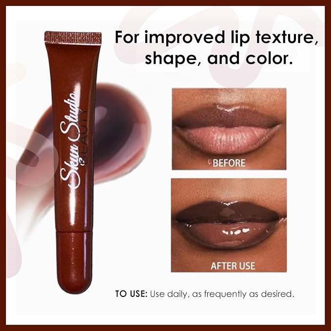 BEAUTY Pucker Up Shea Butta Glossy Lip Balm, Hydrating Lip Balm, Peptide Lip Treatment, Exfoliating Lip Balm, Lightweight, Moisturize and Tint Lip Care Products (0.4 Oz) (Brown Skin)