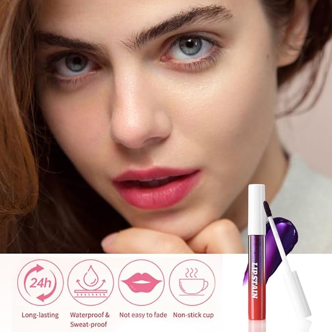 evpct Vivid Red Peel Off Lip Stain Tints with Tweezer, Matte Liquid Lipstick Lip Stain Long Lasting Waterproof for Women, Non-stick Cup Lipstick Peel Off High Pigmented Smudge-proof Easy to Apply, 03#