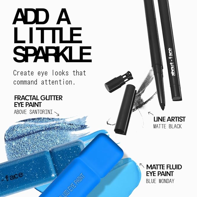 aboutface Fractal Glitter Eye Paint Above Santorini – Smudge-Proof, Long-Lasting Liquid Eyeshadow – Intense Sparkle with Mousse Texture – Vegan, Cruelty-Free – 0.13oz (Sapphire)