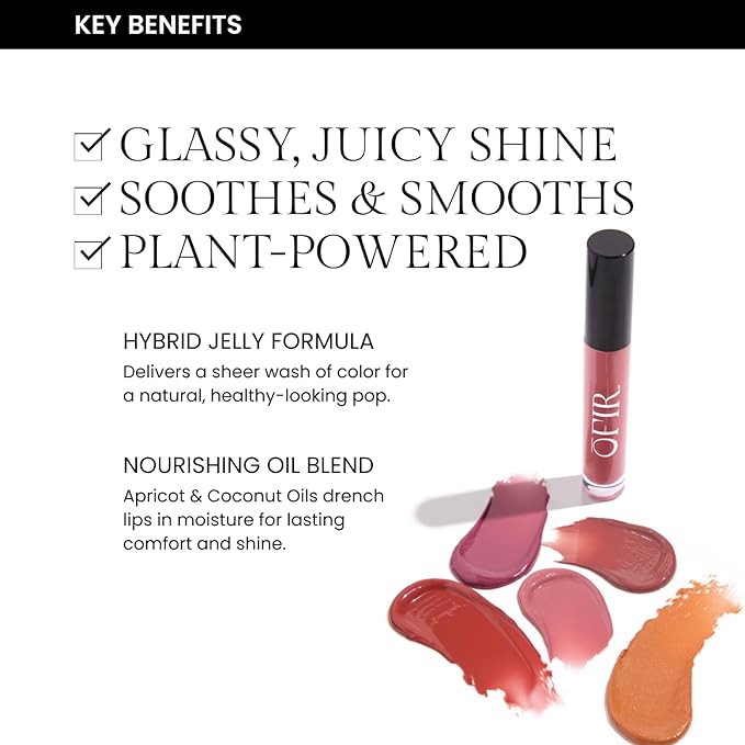 OFIR Hue Hydrator Sheer Lip Jelly, Luminous Gloss, Plant-based, Hydrating, Subtle Color, 0.135 fl oz (Desert Rose - Brick Brown)