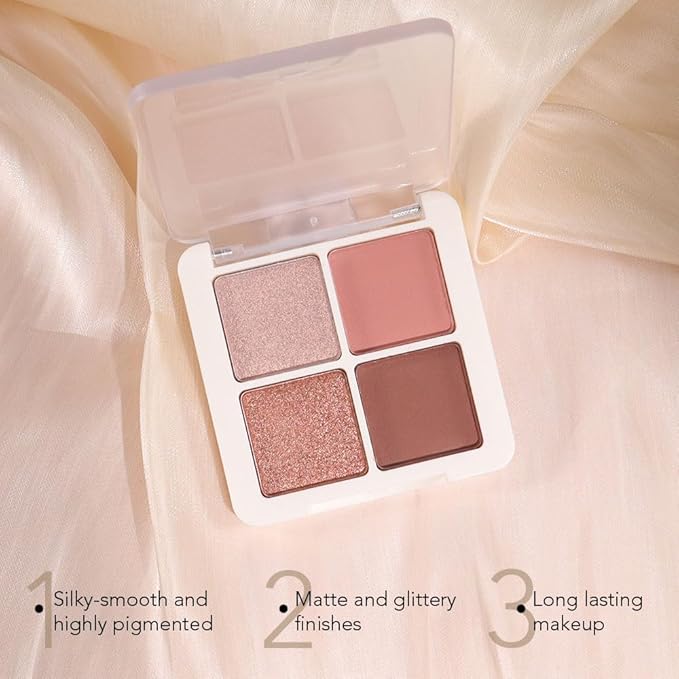 Neutral Nude Pink Eye Shadow Palette, Metallic and Shimmer Magic Eyeshadow Makeup, Velvety Pigmented Creamy Formula, Four Way Quad Eye Shadow Palette For Old Women, (01#Nude Pink)