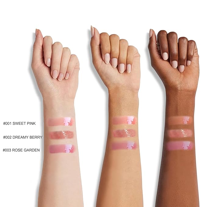 Lip Plumper Gloss, Tinted Nourishing Lip Filler with Peptides, Vitamin E, Moisturizing Plumping Lip Gloss Plumper for Fuller-Looking Lips (#002 DREAMY BERRY)