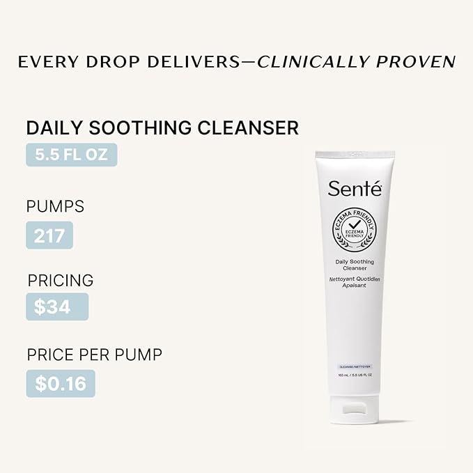 Sente Daily Soothing Facial Cleanser For Dry and Sensitive Skin | Gently Removes Oil, Impurities and Makeup | with Vitamin E | 5.5 Fl Oz