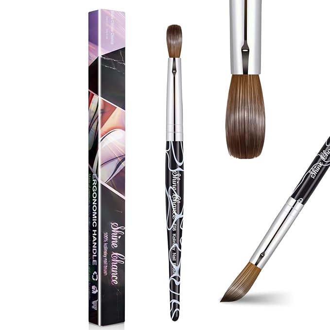 Shine Chance Acrylic Nail Art Brush Size 8, 100% Pure Kolinsky Hair Oval for Application, Professional Extension Manicure Tool Striping Drawing Pen DIY Home Salon, Black