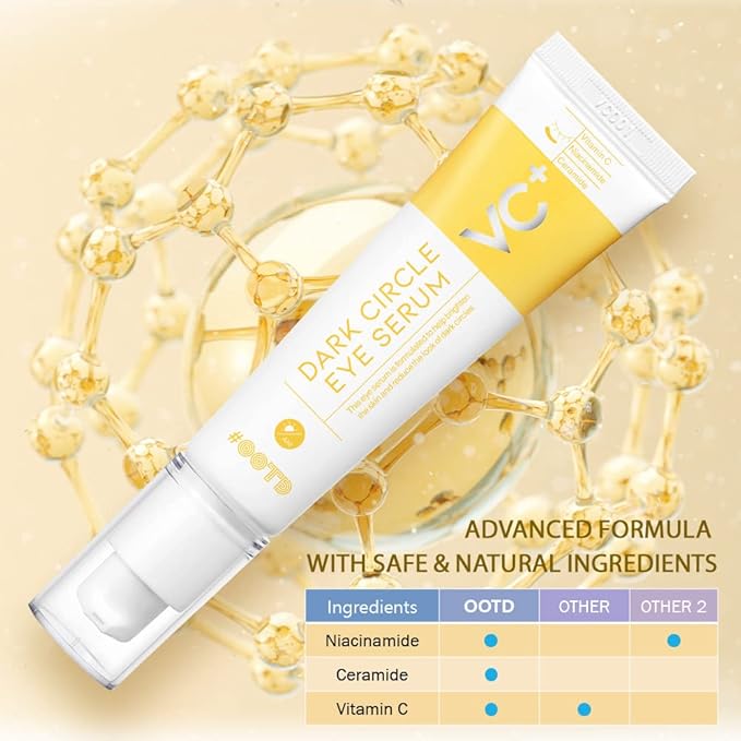 Dark Circle Remover Eye Serum, Eye Bags Treatment for Men and Women, Vitamin C, Niacinamide, Ceramide, Vegan Under Eye Treatment 30g