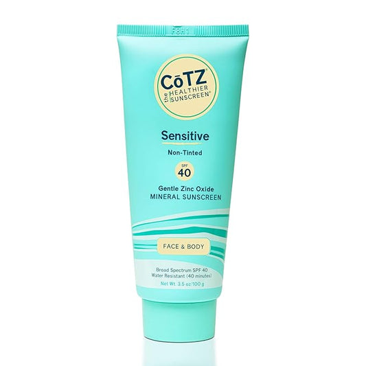 COTZ Sensitive Non-Tinted Zinc Oxide Mineral Sunscreen for Body and Face; Broad Spectrum SPF 40; 3.5 oz / 100 g