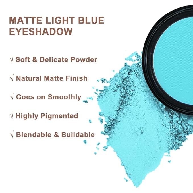 Mysense Matte Light Blue Single Eyeshadow Palette, Pressed Powder Eye Shadow, Turquoise Blue Shade for Halloween Corpse Bride Sally Makeup, High Pigment Long Lasting Vegan & Cruelty Free, 209# Snap